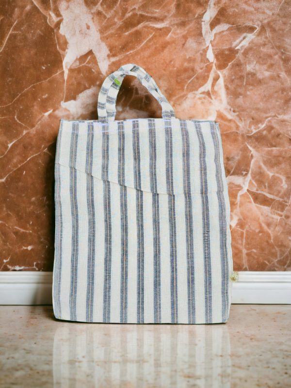 white ash striped jute bag for daily use